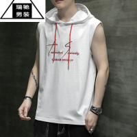 希杰狮王夏季男装连帽背心宽松有帽子无袖T恤帽衫中带帽卫衣