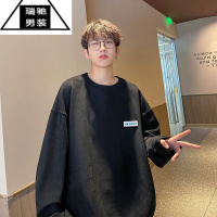 希杰狮王麂皮绒卫衣男春秋季潮牌痞帅军绿色套头衫青少年百搭休闲外套