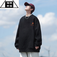 希杰狮王圆领卫衣男士春秋季潮牌黑色长袖打底衫美式vibe高街衣服外套