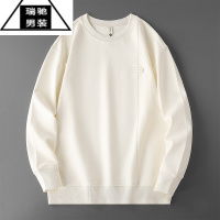 希杰狮王卫衣男春秋季潮牌白色圆领长袖套头衫男士潮流拼接贴标打底上衣服