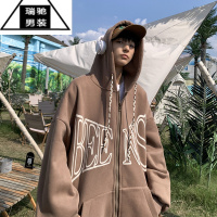 希杰狮王美式连帽卫衣男oversize春秋季字母开衫上衣潮牌宽松情侣外套