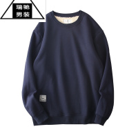 希杰狮王美式羊羔绒卫衣男秋冬加绒加厚纯色套头衫保暖圆领打底衫男士