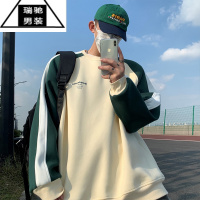 希杰狮王牛油果绿撞色拼接卫衣男春季vibe美式复古圆领上衣宽松情侣装外套