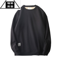 希杰狮王日系羊羔绒卫衣男加绒加厚2022秋冬季纯色宽松保暖圆领打底衫