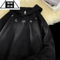 希杰狮王刺绣连帽麂皮卫衣男潮牌春秋oversize美式慵懒chic硬挺大帽子