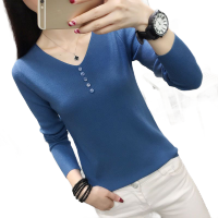 2019秋冬新款韩版内搭打底衫长袖毛针织衫女士修身显瘦V领毛衣潮威珺