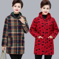 中老年女装秋冬装大码连帽防尘中长款加绒加厚罩衣风衣妈妈装外套威珺