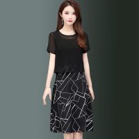 2020夏季新款两件套大码女装妈妈装宽松胖妹妹显瘦套装雪纺连衣裙威珺