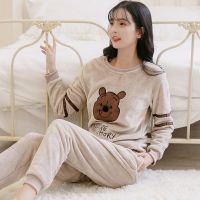 秋冬季睡衣女法兰绒加厚保暖珊瑚绒套头甜美女士可外穿家居服套装 威珺