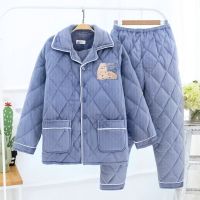 三层夹棉睡衣男加绒加厚宽松大码宽松可外穿中老年保暖家居服套装 威珺