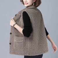 加绒仿羊羔绒马甲女中年妈妈装2020秋冬新款宽松大码背心休闲外套 威珺