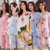 棉绸睡衣女夏季家居服两件套装中老年妈妈棉绸短袖家居服夏外穿威珺