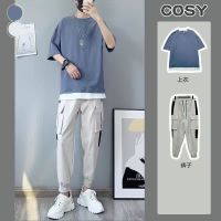 搭配ins超火休闲套装男假两件短袖T恤男学生工装裤韩版潮流威珺