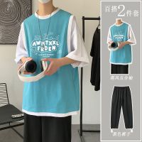 青年港风夏季两件套装男韩版潮流学生男装夏季百搭休闲一套衣服威珺