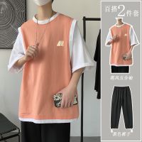 两件套2021夏季嘻哈假两件套装帅t男生一套学生篮球服休闲裤威珺