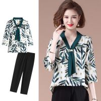 妈妈装夏装50到60岁套装中年T恤上衣时尚雪纺洋气中老年人两件套威珺