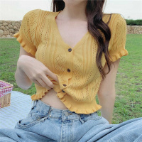 镂空针织衫2021夏季新款T恤开衫短款短袖宽松百搭上衣打底衫女装威珺