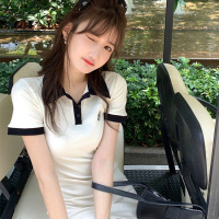POLO领连衣裙女2021夏季纯欲辣妹白色修身包臀显瘦休闲短款T恤裙威珺