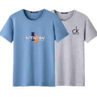 新款短袖男士T恤潮牌圆领印花上衣服韩版青年修身打底衫男装灰色威珺