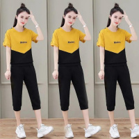 休闲运动套装2021装新款短袖七分裤运动套装女显瘦两件套威珺