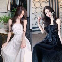 法式温柔风茶歇复古桔梗初恋白色吊带长裙连衣裙子女夏小清新甜美威珺