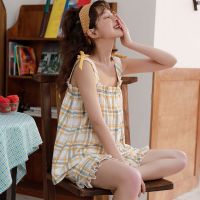 吊带睡衣女夏季薄款棉质短袖家居服套装韩版甜美无袖吊带睡裙外穿威珺