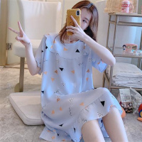 夏季女睡裙薄款可爱大码绵绸花边人造棉连衣裙睡衣短袖家居服威珺