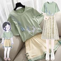 大码女装改良汉服套装女夏季2021新款复古国潮上衣阔腿短裤两件套 威珺