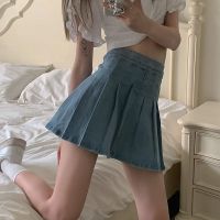 胖mm牛仔半身裙女夏季2021新款a字短裙辣妹大码高腰显瘦百褶裙子威珺