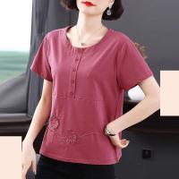 中老年女装2021夏季新款宽松韩版短袖T恤绣花洋气上衣妈妈打底衫威珺