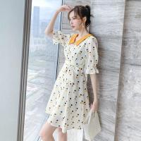 小个子雪纺连衣裙女夏2021新款温柔风设计感娃娃领收腰显瘦A字裙威珺