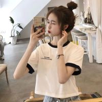 学院风设计感短款学生T恤女装韩版宽松夏季高腰撞色短袖ins潮上衣威珺