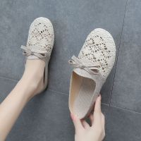 拖鞋女2021新款夏百搭外穿网面透气防滑亚麻棉布包头半拖鞋凉拖女威珺