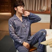 睡衣男士春秋季新款开衫加肥大码秋冬款青中老年人家居服套装威珺