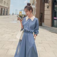 拼色长袖衬衫连衣裙女秋季2021新款收腰显瘦遮肉气质减龄长裙威珺