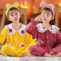 儿童法兰绒睡衣冬季女童珊瑚绒加厚中大童公主小女孩套装家居服威珺