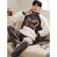 珊瑚绒睡衣男士秋冬款加绒加厚青少年加大码法兰绒家居服套装冬季威珺
