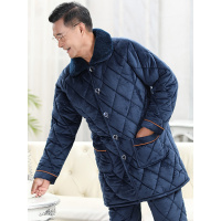 男士睡衣珊瑚绒夹棉冬季加厚加绒中老年爸爸保暖套装家居服秋冬款威珺