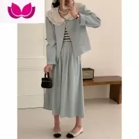 七斓法式小香风套装女2023春装新款撞色翻领外套气质温柔遮肉半身裙子