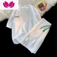 七斓特大码300斤爱心华夫格套装男女夏设计感休闲t恤五分裤时尚套