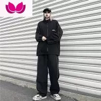 七斓原宿风运动套装男女宽松休闲ins嘻哈日系反光条套班服