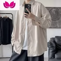 七斓黑色长袖衬衫男春加厚高级感痞帅衬衣外套港风大码宽松寸衫