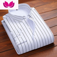 七斓新品加绒加厚男士长袖衬衫时尚休闲条纹中青年修身男装衬衣潮