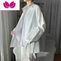 七斓克莱因蓝长袖衬衫男秋高级感痞帅潮ins设计感轻熟风冰丝衬衣外套