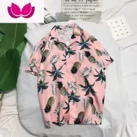 七斓韩国ulzzang日系复古树叶菠萝情侣衬衫原宿风ins潮人男女短袖衬衣