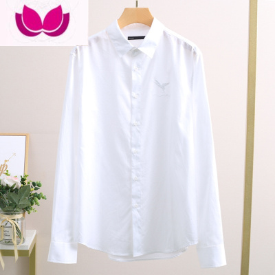 七斓男装[鸟]22年新款刺绣方领白衬衫房产销售4S店工作服衬衣116