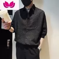七斓2022夏季新款冰丝短袖衬衫男宽松百搭五分袖设计感小众半袖衬衣潮