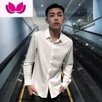 七斓2022网红衬衫男长袖韩版修身百搭衬衣潮流休闲青春发型师白色寸衫