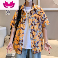 七斓夏威夷花衬衫男短袖宽松大码胖子痞帅古着沙滩衬衣潮流外套男夏季