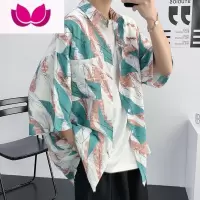 七斓夏季薄款ins短袖衬衫男百搭潮流痞风日系潮牌宽松五分袖外套